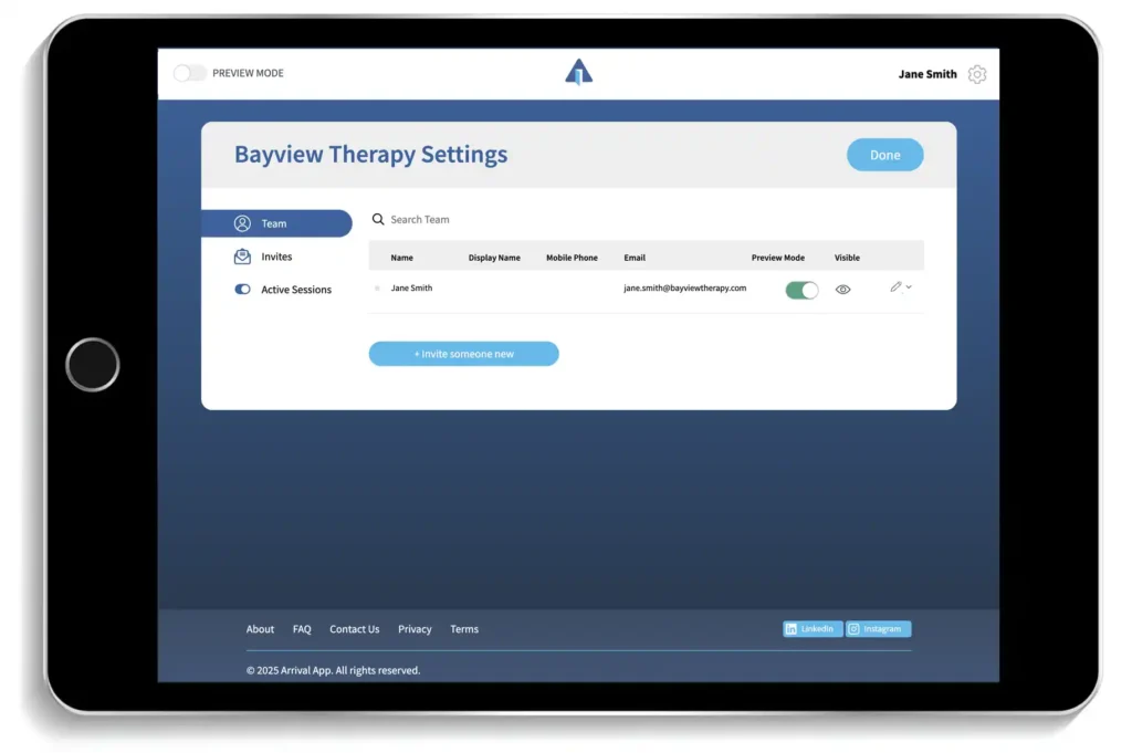 a screenshot of the virtual check-in app showing how you can customize your team